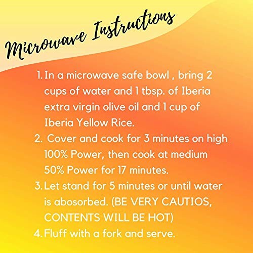 Microwave instructions for cooking Iberia Yellow Rice.